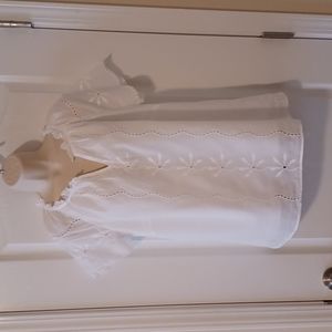 TALBOTS Women's Cotton Short Sleeve Split Neck Eyelet Blouse White Size Small